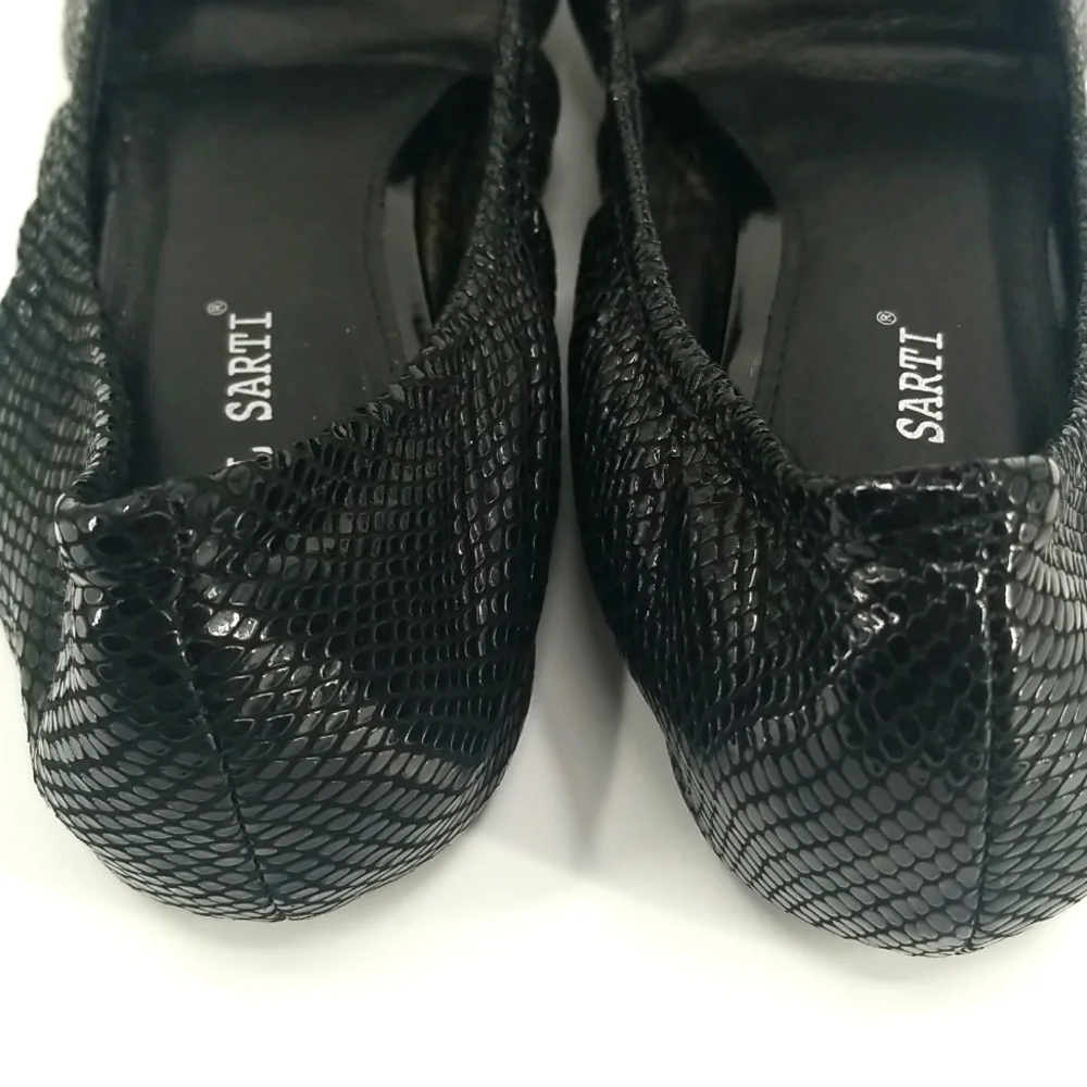 RS Black Genuine Leather‎ Textured Ballet Flat